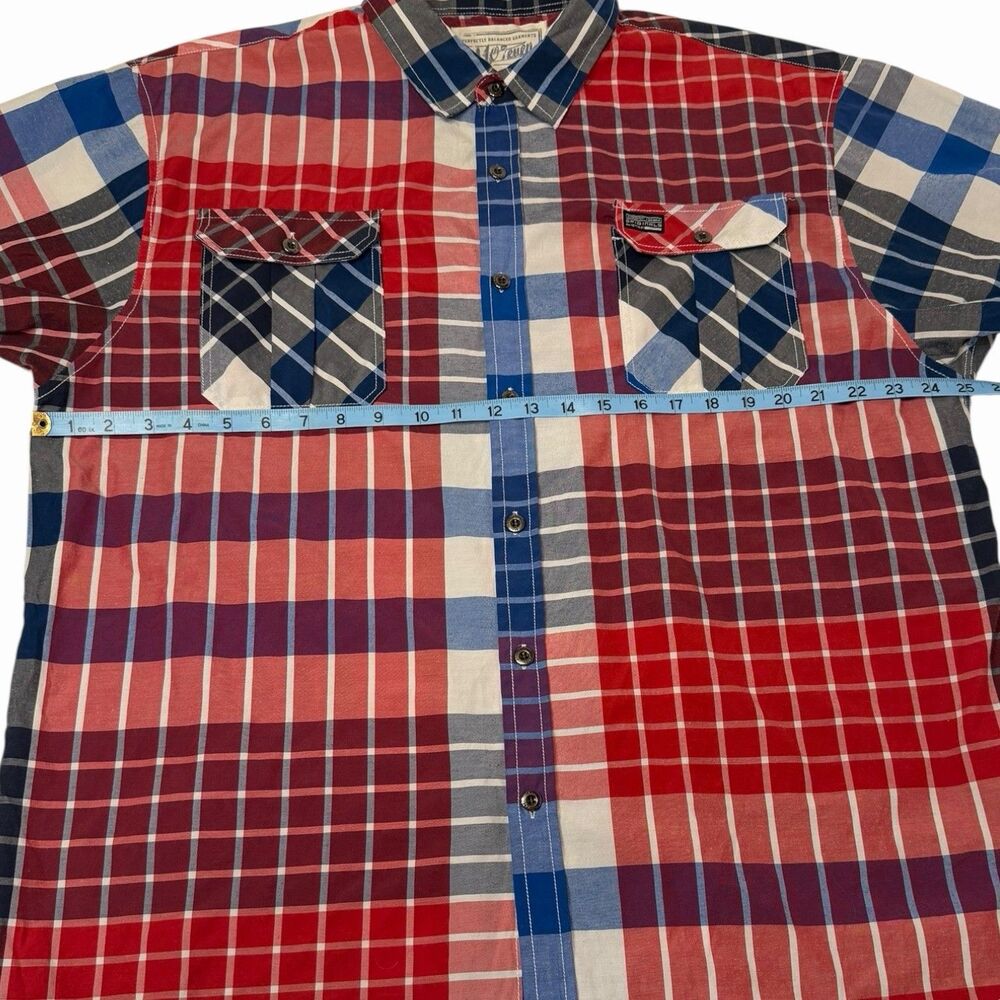 Plaid Button Up Shirt Patchwork Short Sleeve Dual… - image 4